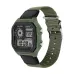 Front angled view of Casio AE-1200WHB-3BVDF Digital Watch with rugged green casing, fabric strap, and world time display.