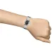 Wrist view of Casio LTP-1230D-1CDF Watch with minimalist black dial and alternating matte-shiny silver band links.