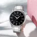 Front standing view of the Casio MTP-1303D-1AVDF Analog Watch featuring its black dial and elegant silver bracelet.