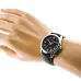 Front mannequin view of Casio MTP-V001L-1BUDF Watch with black dial, white numerals, and textured leather strap.