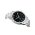Front view of Casio MTP-V005D-1BUDF Analog Watch with silver band and black dial featuring numerals at 12 and 6.