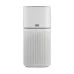 Front view of Hitachi EP-TZ50WG Air Purifier showing cylindrical white body with perforated intake and PUSH button.