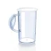 Side view of Philips HR1351/90 Hand Blender measuring cup with handle, white lid, and markings up to 1000 mL.