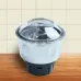 Close-up of Tefal Apexgrind Plus Mixer Grinder jar with silver finish and lock–unlock lid mechanism on countertop.