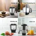Display of Tefal Chef Assist Mixer Grinder jars showing grinder, food processor, chutney, and juicer functions.