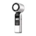 Portable bladeless mini fan with digital display, foldable body, Type-C charging, and elegant white design