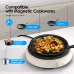 Kitchen view of Oraimo InstaCooker Induction Cooker heating pan of vegetables with cookware compatibility icons.