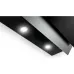 Bosch chimney hood underside with two bright LED lights and sleek black stainless steel finish
