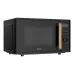 Front angled view of Haier HMW-E2301GBBD 23L Microwave Oven with black finish and gold control panel.