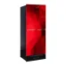 Singer 272L Top Mount Refrigerator front view featuring a stylish red geometric door finish with the doors closed.