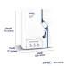 Front three-quarter view of Pureit Marvella 8 Liter Water Purifier displaying height, width, and depth dimensions.