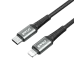 Close-up of the black and silver metal-shell USB-C and Lightning connectors on the BWOO BO-X288C-L cable.