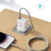 Gray braided BWOO BO-X311Ln cable connects a white wall charger on a desk to a charging smartphone.