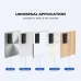 Graphic showing the black UGREEN LP208 cable organizer attached to five different surface materials: metal, papered, glass, marble, and wood.