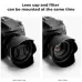 Front perspective view displaying K&F Concept KF03.105 Canon ES-68 II Lens Hood mounted with lens cap and filter.