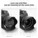 Front perspective view displaying K&F Concept KF03.106 Canon EW-63C Lens Hood mounted with lens cap and filter.