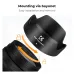Front studio view of K&F Concept KF03.112 Canon EW-60F Lens Hood displaying branding and alignment dot.