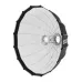 Front-angled view of the white and black Godox S85W parabolic softbox with silver internal deflector.