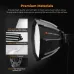 Side three-quarter view of K&F Concept KF18.0013 40cm Octagonal Softbox with Grid detailing material specifications.