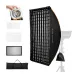 Front three-quarter studio view of K&F Concept KF18.0022 60x90cm Strip Softbox with Grid with all included accessories.