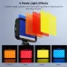 Front diagram displaying four color filter options for K&F Concept KF34.034 Mini LED Video Light.