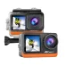 Front view of the Ausek AT‑M80TR 4K WiFi Waterproof Action Camera showing two color variants with action footage on their rear screens.