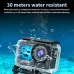 Underwater view of the Ausek AT‑M90TR 5K Waterproof Action Camera inside its protective housing with a 30‑meter water‑resistant label.