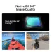 Feature promo graphic for DJI Osmo 360 II action camera highlighting 8K sensor, D-Log M color, and high dynamic range.