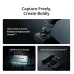 Features collage of DJI Osmo 360 II action camera highlighting lens protection, internal storage, and accessories.