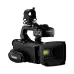 Front angled view of Canon XA75 Professional Camcorder with top handle, XLR inputs, and open LCD screen.