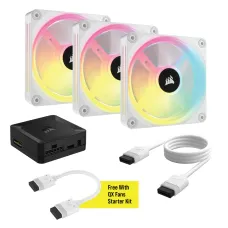 Corsair iCUE LINK QX120 RGB 3 in 1 120mm PWM Case Fan Starter Kit with iCUE LINK System Hub White