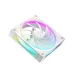 Angled, top-down view of the DeepCool FL12 WH white fan, highlighting its RGB frame lighting and nine blades.
