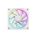 Front view of the DeepCool FL12 WH white fan with nine blades and a bright multi-color RGB light ring on the frame.