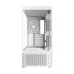 Front view of Antec C6 Curve Air White Casing with side panel removed showing interior layout, cooling fan, expansion slots.
