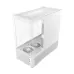 Angled view of Antec C6 Curve Air White Casing highlighting tempered glass side, bottom cooling fan, sleek minimalist design.