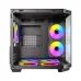 Interior view of Antec CX M2 ARGB Casing with three side RGB fans and two bottom fans glowing through tempered glass.