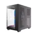 Angled view of Antec CX M2 ARGB Casing with tempered glass side panel and perforated opposite panel for airflow.
