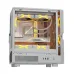 Front view of Golden Field H01 M-ATX Mini Tower Gaming Casing White showing glass side and internal RGB fans.