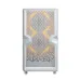 Front view of Golden Field H01 M-ATX Mini Tower Gaming Casing White showing mesh panel and visible RGB fan lighting inside