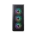 Front view of Golden Field N95B ATX Gaming Casing with PSU showing mesh panel and three RGB front fans