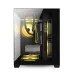 Side view of Golden Field S01 M-ATX Gaming Casing showing yellow LED fans, liquid cooling, and tidy cable management.