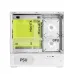 Interior layout of MSI MAG PANO M110R WHITE Casing labeled for Mini-ITX, Micro-ATX, GPU, PSU, and cooling fans.