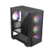 Angled view of MSI PRO FORGE M051R Casing with tempered glass side panel and RGB cooling fans front and rear.