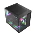 Angled view of PC Power Icecube Edge Infinity BK Casing with cube design, transparent panels, and RGB cooling fans inside.