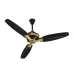 Black and gold Pakhtun Sultan ceiling fan with three blades, shown at an angle against a white background.