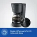 Side view of Philips HD7430/90 Coffee Maker with glass carafe and warming plate feature keeping coffee hot for 30 mins.