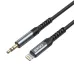 High-quality image of the black BWOO BO-AUX068 USB-C to 3.5mm audio cable with braided texture and metal connectors.