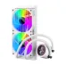 TS4 240 WH AIO CPU cooler with white radiator and two RGB fans, featuring an LCD pump head for temp monitoring.
