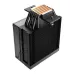 Rear angled view of Antec F600 ARGB CPU Air Cooler highlighting black heat pipes and aluminum fins.