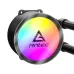 Antec Omni Matrix 240 ARGB AIO Liquid CPU Cooler fan view with vibrant ARGB lighting and black frame